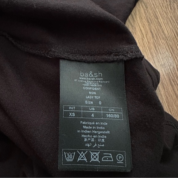 ba&sh black wrap tie around waist top short sleeve size 4 100% cotton blouse - Picture 7 of 11